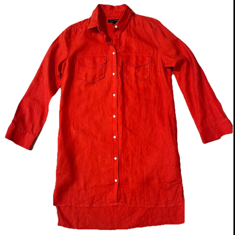 Banana Republic Red Button-Down Shirt Dress